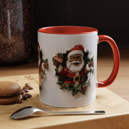 Coffee Mug, African American Santa Coffee Mug, Holiday Coffee Cup, Christmas Mug, Black Santa Claus Cup, Festive Drinkware