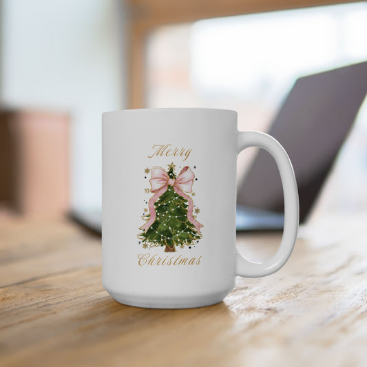 Coquette Glitter Christmas Ceramic Mug, Festive Holiday Coffee Cup, 11oz 15oz Gift Decor, Merry Christmas Tea Mug, Seasonal Hot Cocoa Cup,