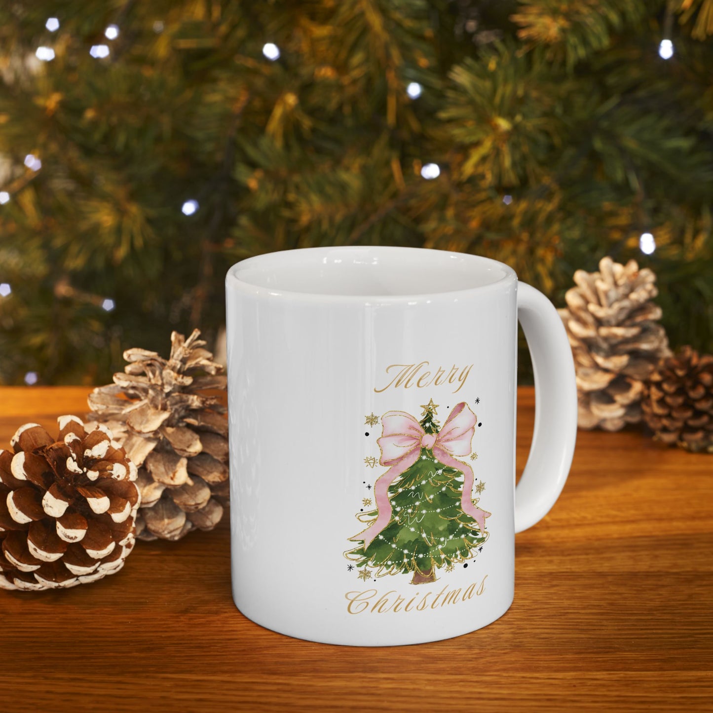 Coquette Glitter Christmas Ceramic Mug, Festive Holiday Coffee Cup, 11oz 15oz Gift Decor, Merry Christmas Tea Mug, Seasonal Hot Cocoa Cup,