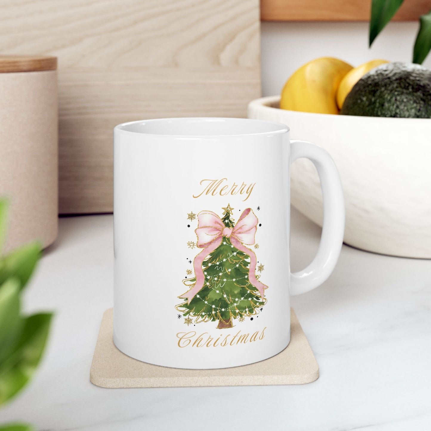 Coquette Glitter Christmas Ceramic Mug, Festive Holiday Coffee Cup, 11oz 15oz Gift Decor, Merry Christmas Tea Mug, Seasonal Hot Cocoa Cup,