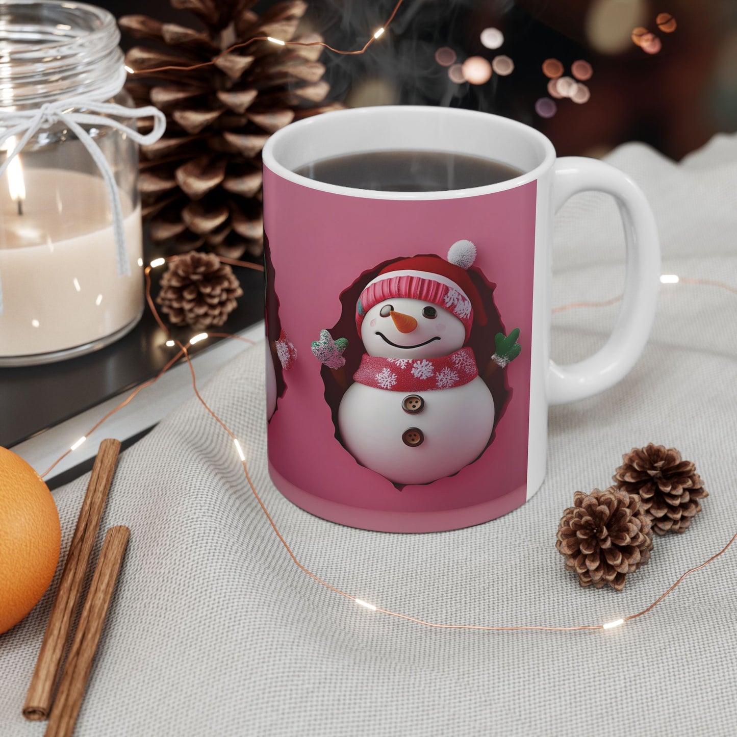 Christmas Snowman Trio Ceramic Mug, Festive Holiday Coffee Cup, Winter Wonderland Tea Mug, Xmas Gift Idea, Seasonal Hot Cocoa Drinkware,