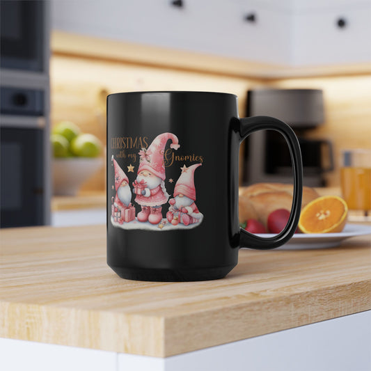 Mug - Pink Christmas with My Gnomes Black Mug, 15oz