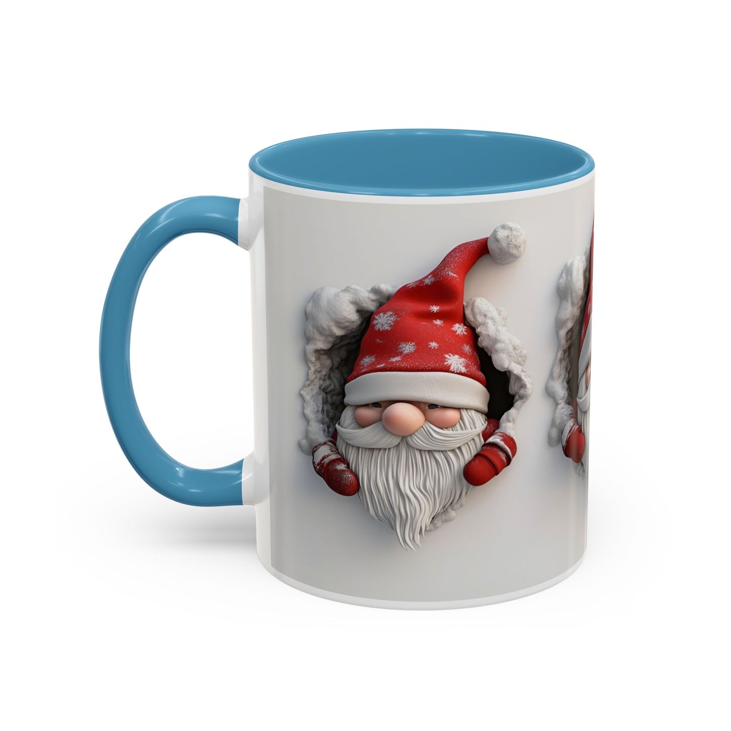 Mug, 3D Winter Gnomes Accent Coffee Mug, 11oz, Hole in A Wall Design, White Background, Holiday Gift for Coffee Lovers, Cute Christmas