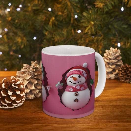 Christmas Snowman Trio Ceramic Mug, Festive Holiday Coffee Cup, Winter Wonderland Tea Mug, Xmas Gift Idea, Seasonal Hot Cocoa Drinkware,