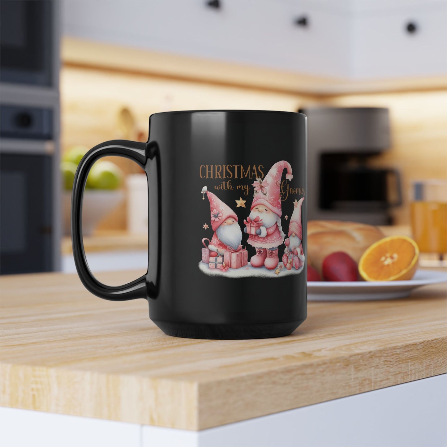 Mug - Pink Christmas with My Gnomes Black Mug, 15oz