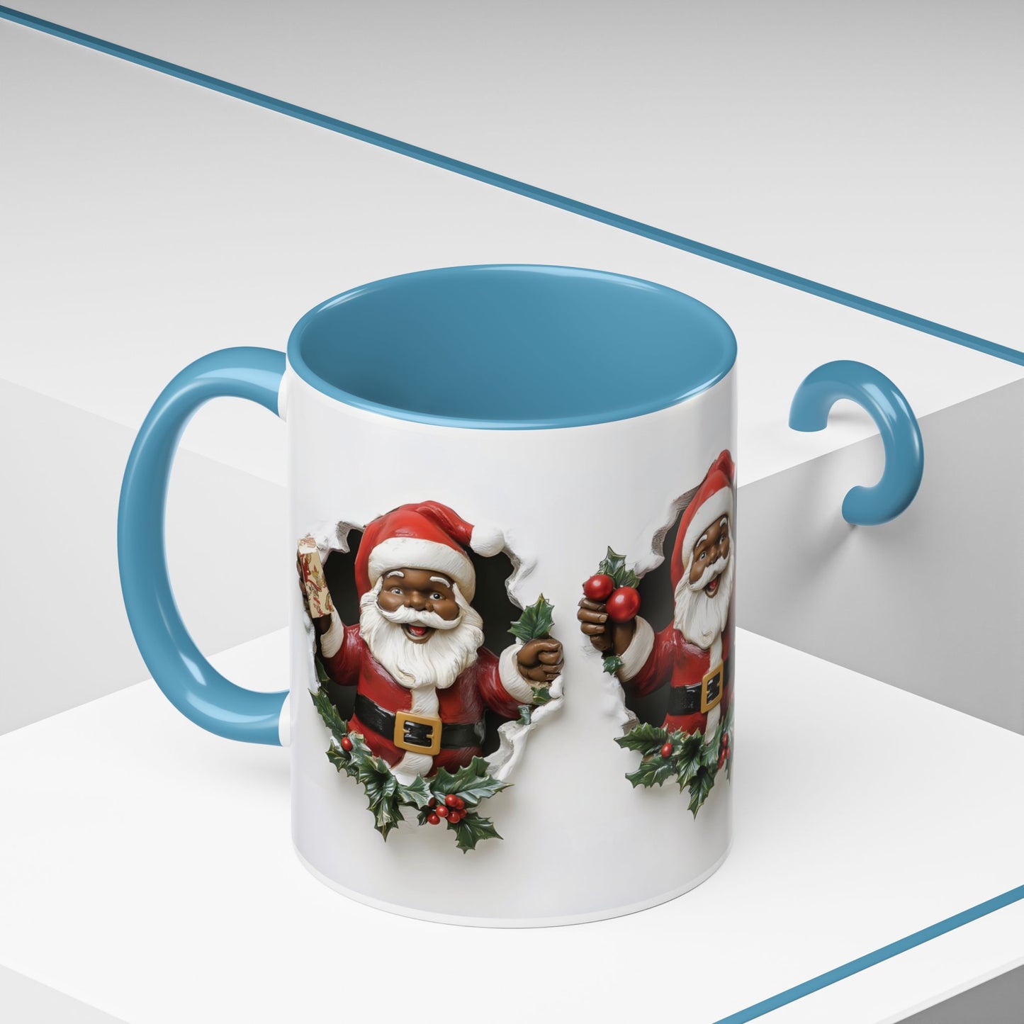 Coffee Mug, African American Santa Coffee Mug, Holiday Coffee Cup, Christmas Mug, Black Santa Claus Cup, Festive Drinkware