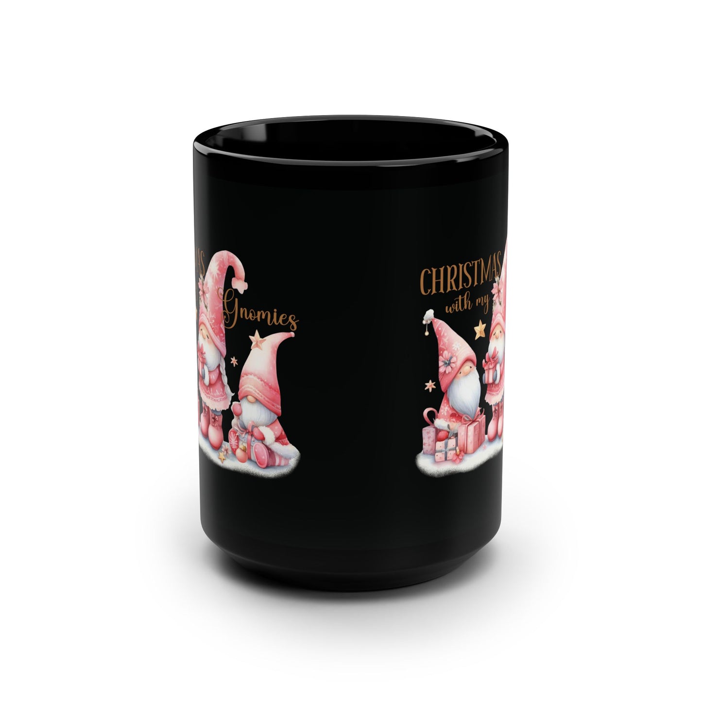 Mug - Pink Christmas with My Gnomes Black Mug, 15oz